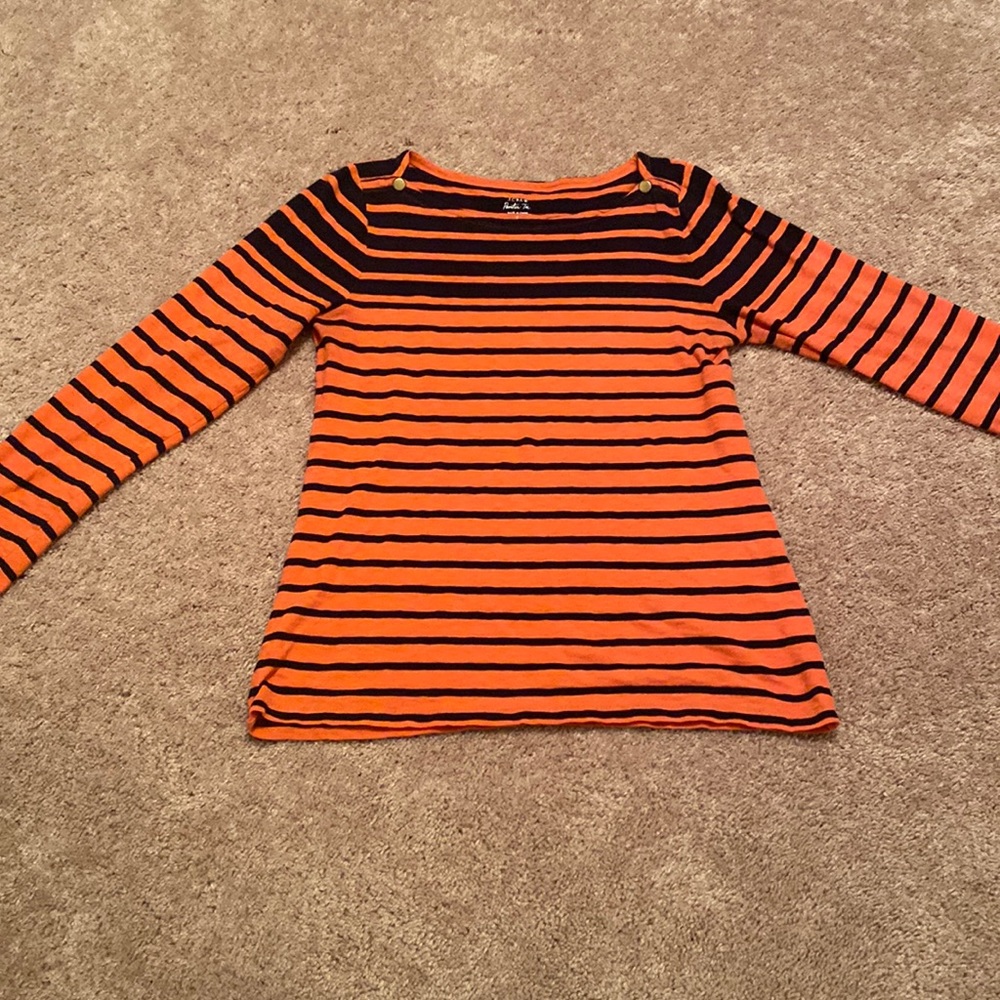 J crew size large Painter Tee, striped navy blue and orange